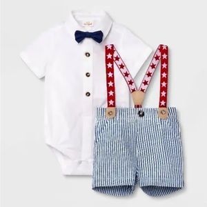 Cat & Jack Baby boys red white and blue little man star suspenders 3 piece 6-9M